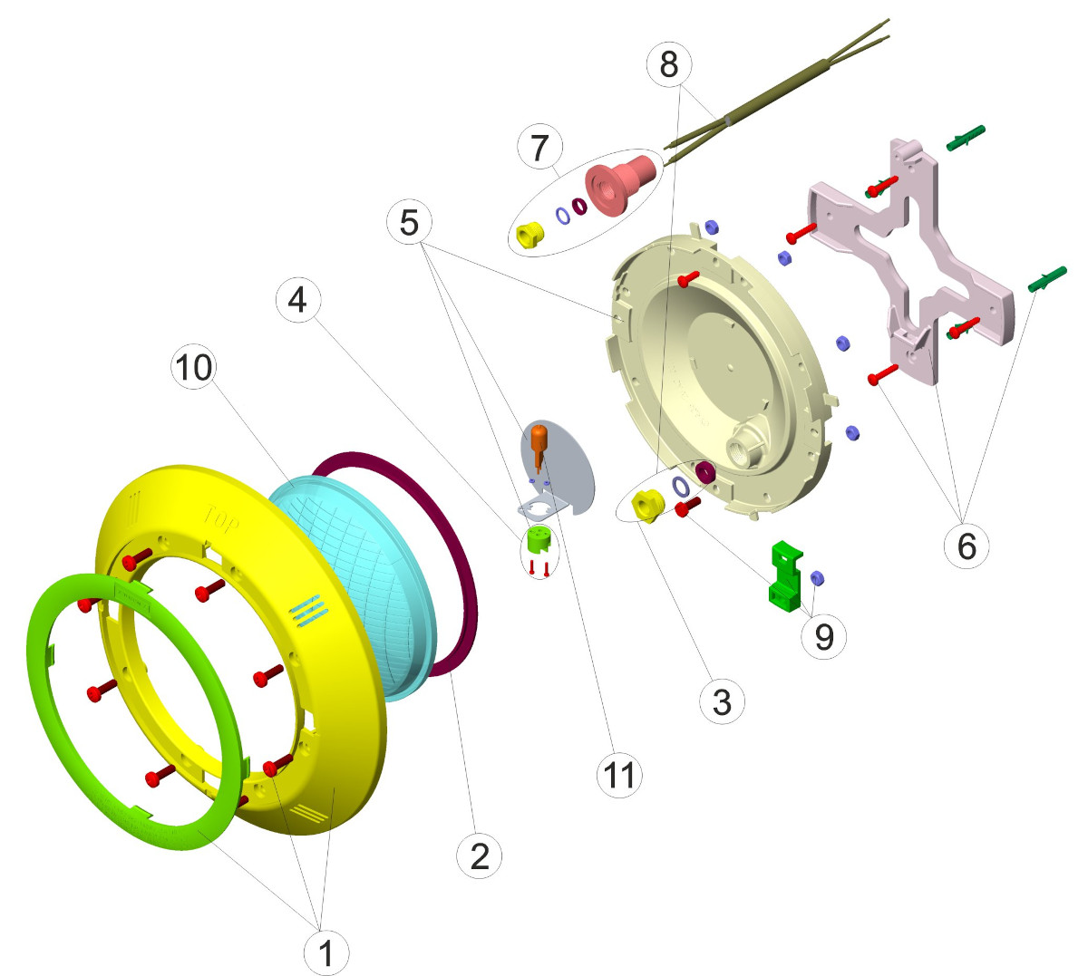 Astral Scheinwerfer extra flach Explosionszeichnung